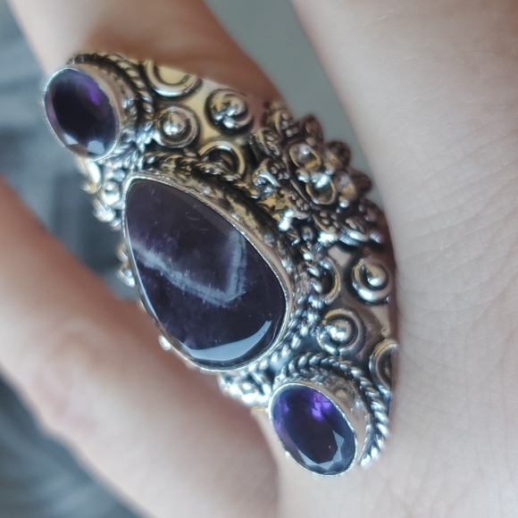 New Chevron Amethyst 925 Silver Statement Ring. - Picture 8 of 10